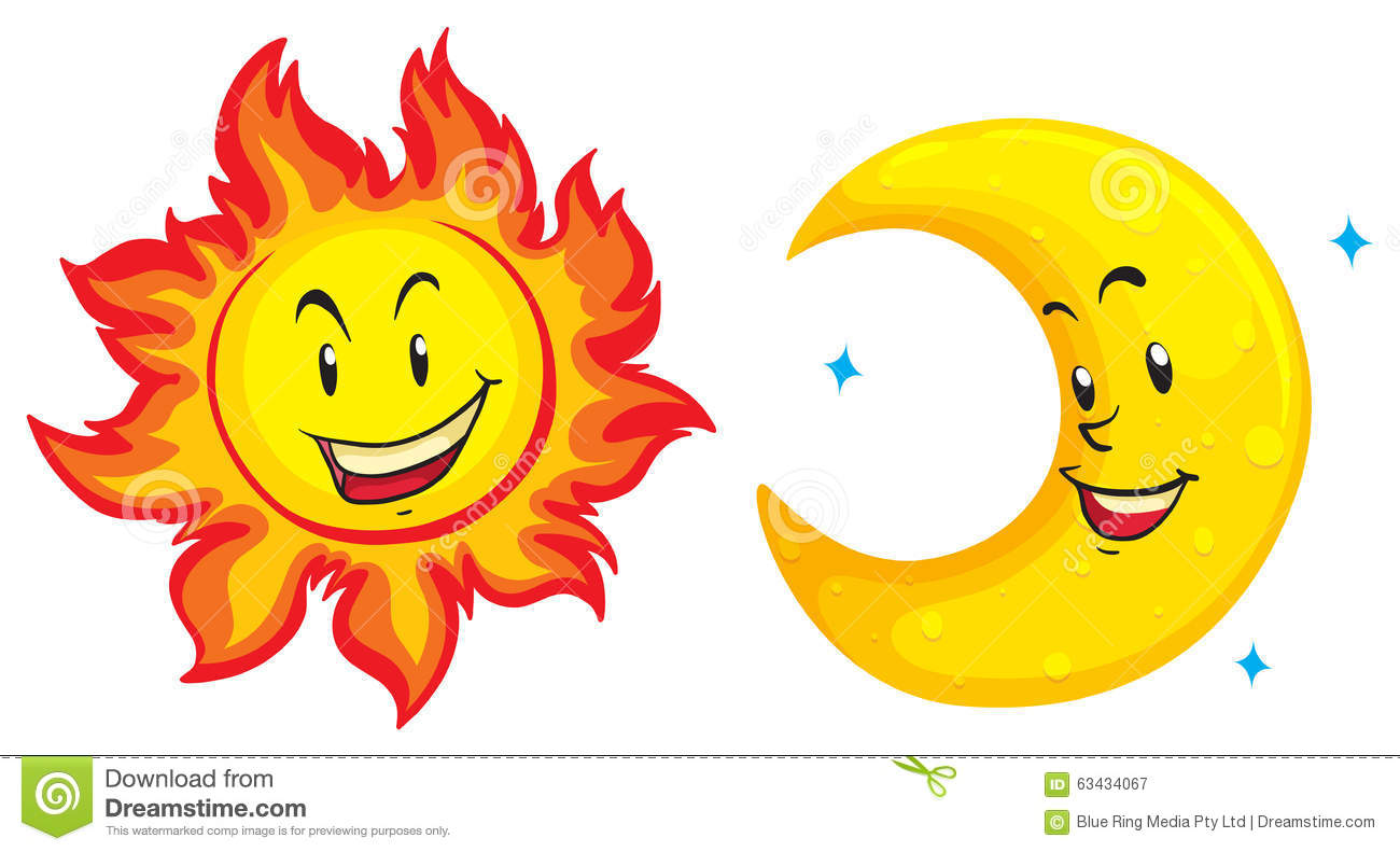 Sun and moon with happy face - Sun And Moon Clipart