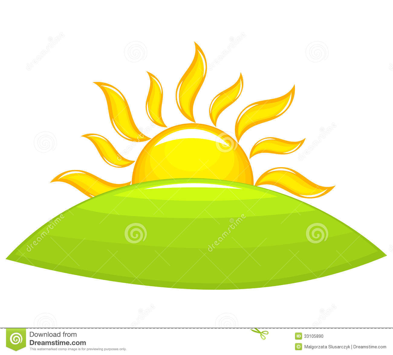Sun Rising Above The Green Hill Vector Illustration