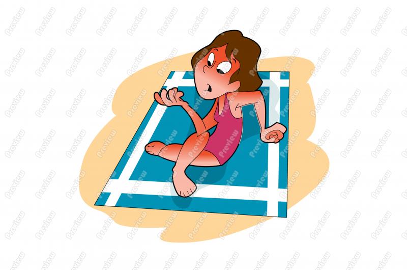 Beach Woman With Sunburn Cartoon Clip Art