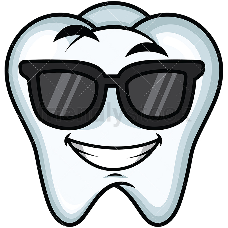 Cool tooth wearing sunglasses emoticon. PNG - JPG and vector EPS file  formats (infinitely
