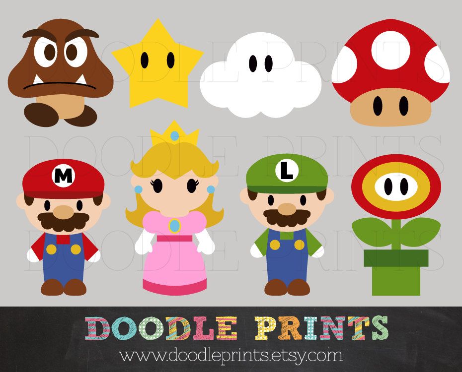 Mario Bros Clipart, Digital Clip Art Printable, Super Mario Clipart Design  - Mario, Luigy, Peach, etc Digital Images - PERSONAL USE ONLY