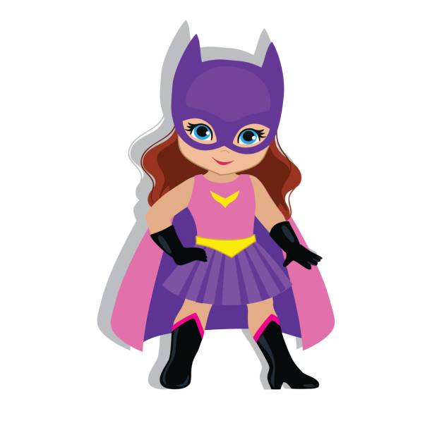 Illustration cute girl in the costume of a superhero. vector art  illustration