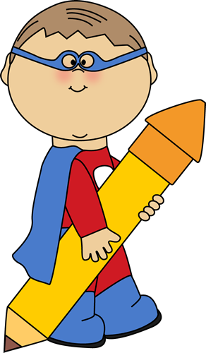 Superhero Boy with a Big Pencil