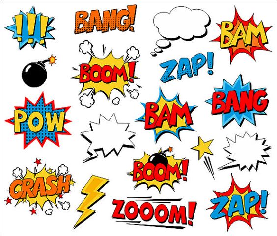 Superhero Clipart Comic Book Clip Art Comic Text Speech Bubbles - Boom, Zap, Bang