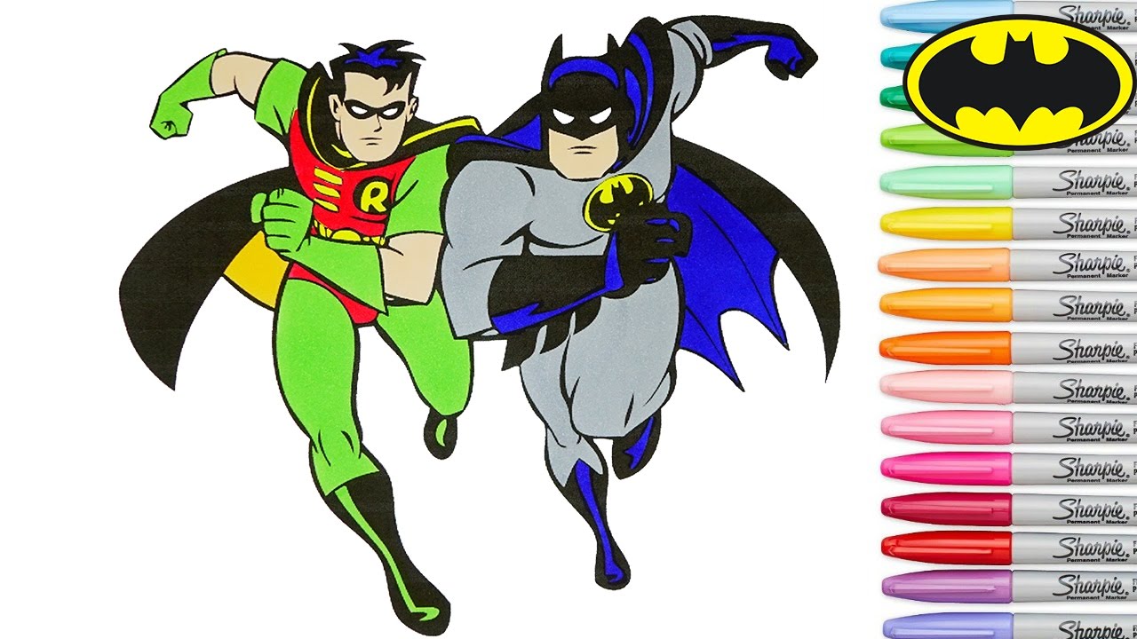 Batman Coloring Book Pages Robin DC Comics Superhero Rainbow Splash