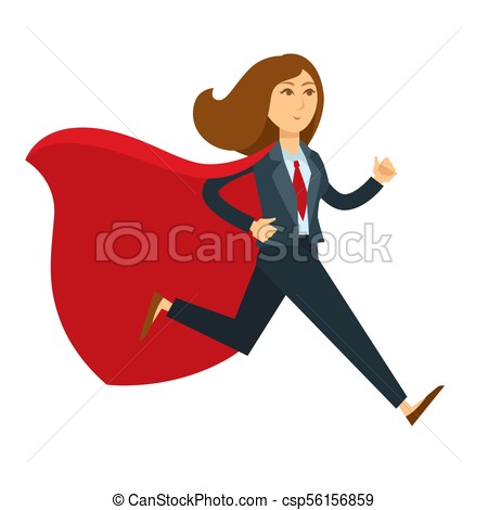 Superwoman Or Super Woman Office Manager In Superhero Costume Running  Vector Cartoon Character Icon