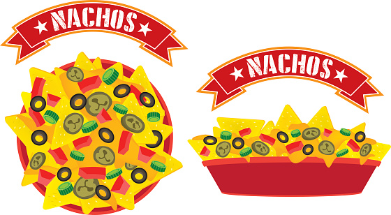 supreme cheese nachos tray vector art illustration