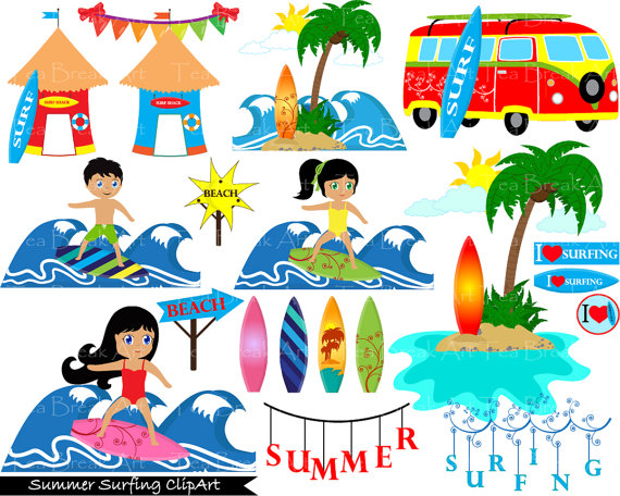 41 PNG Files Summer Surfing ClipArt Digital Clip Art Graphics (004)