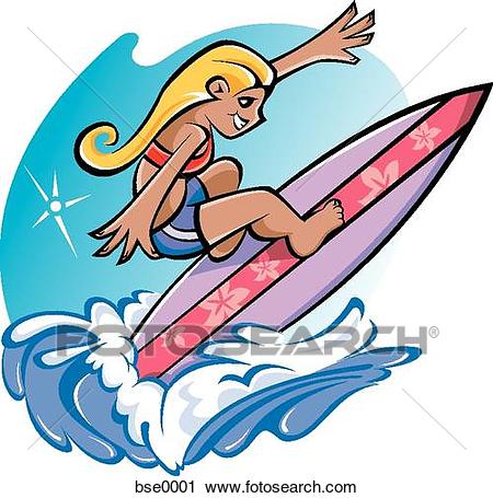 Clipart - girl surfing. Fotosearch - Search Clip Art, Illustration Murals,  Drawings and
