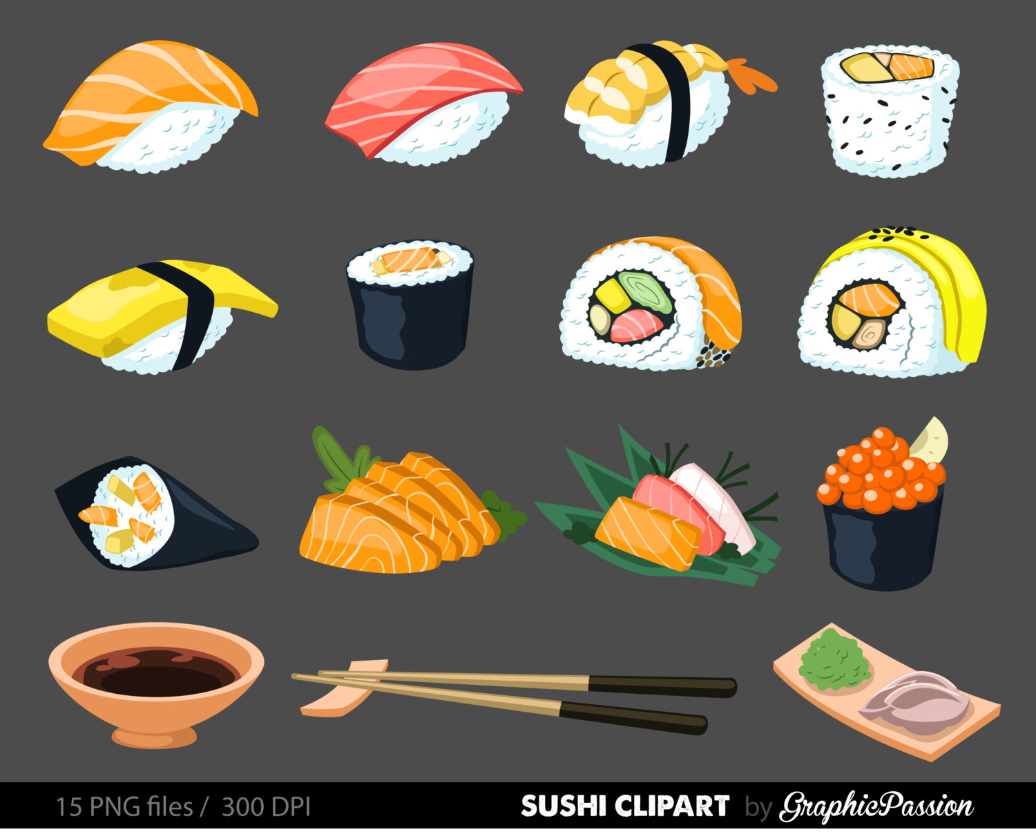 Sushi Digital Art Set Clipart Commercial Use Clip Art Instant Download Sushi Clipart Japanese Clipart Food Clipart