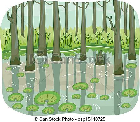 ... Swamp - Illustration of a Swamp with Lotus Leaves Floating... Swamp Clip Artby ...