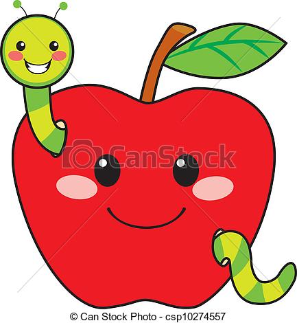 Outlined Happy Worm In Apple 