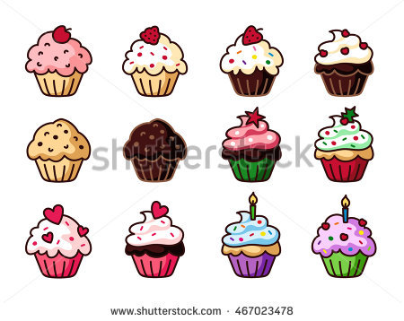 Cupcake clipart set, colorful - Sweet Clipart