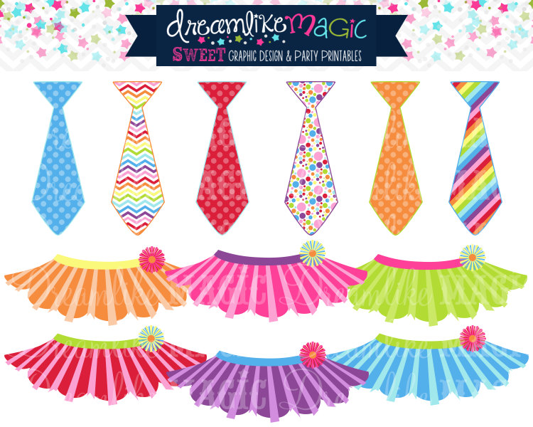 Sweet Rainbow Tutus and Ties- Clipart for Personal or Commercial Use