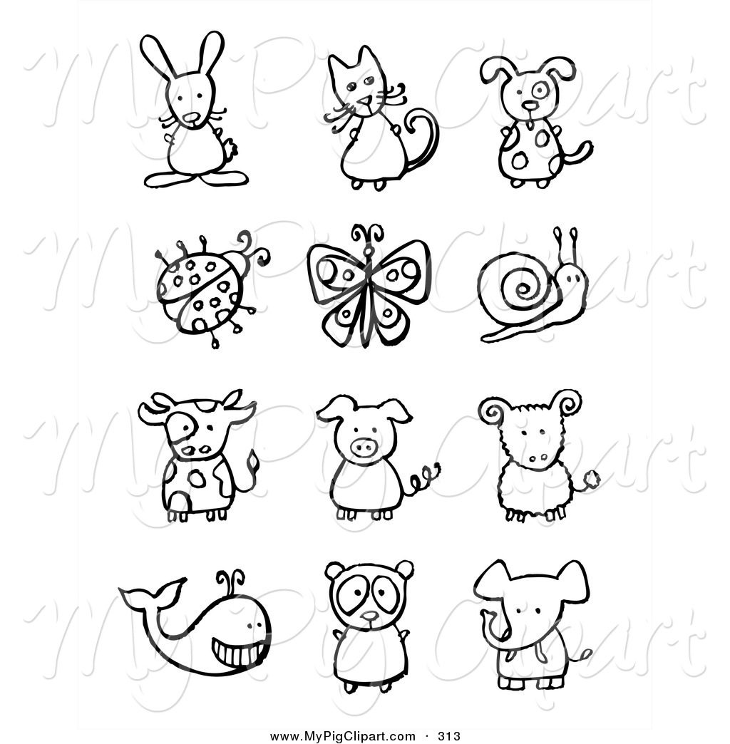 Swine Clipart Of A Digital Collage Of Black And White Animals And Bugs