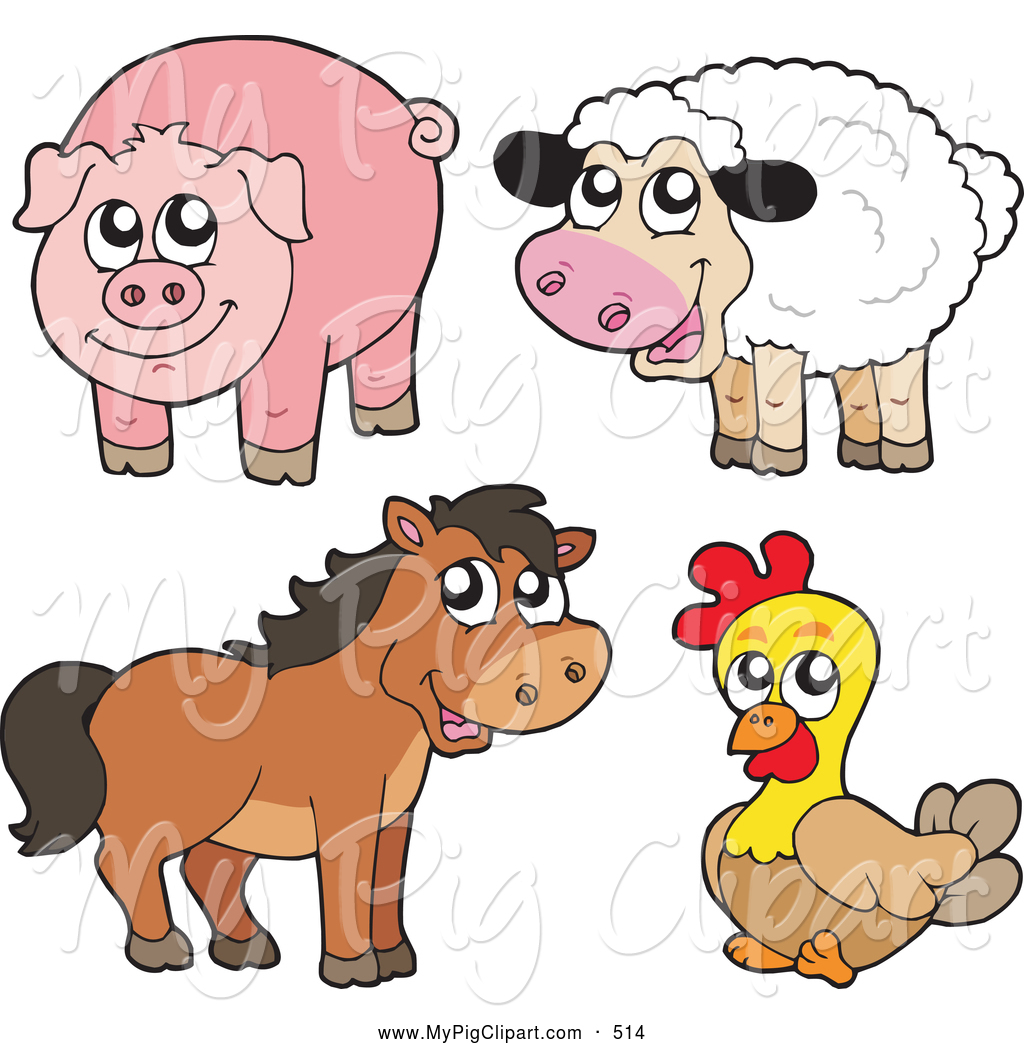 Swine Clipart Of A Farm Animal Group Cute Sheep Pig Horse And