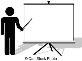 ... Symbol man points to copyspace on presentation on movie.