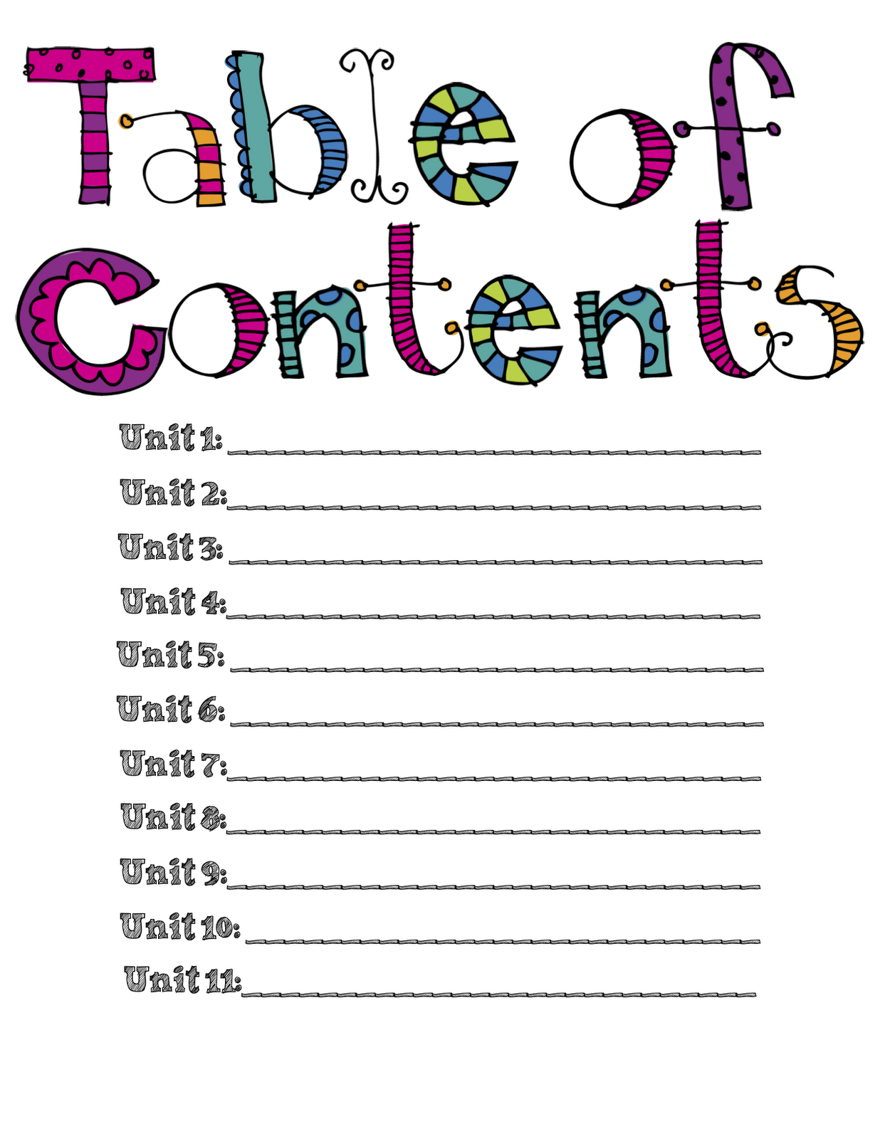 Table of Contents Page