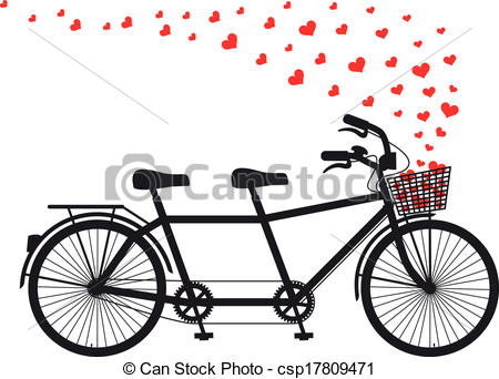 tandem bicycle with red hearts - tandem bicycle with flying... ...