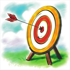 Target and arrow going left brown background archery clipart