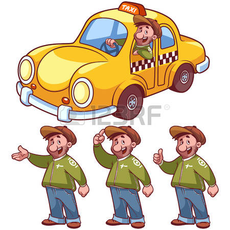 Taxi driver and car on a white background