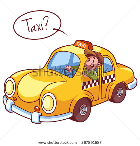 Taxi driver in the car. Vector clip-art illustration on a white background.