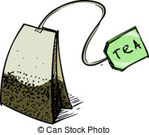 ... Tea bag with label. Hand drawing sketch vector illustration