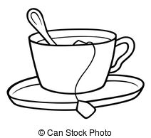 ... Tea Cup - Black and White Cartoon illustration, Vector
