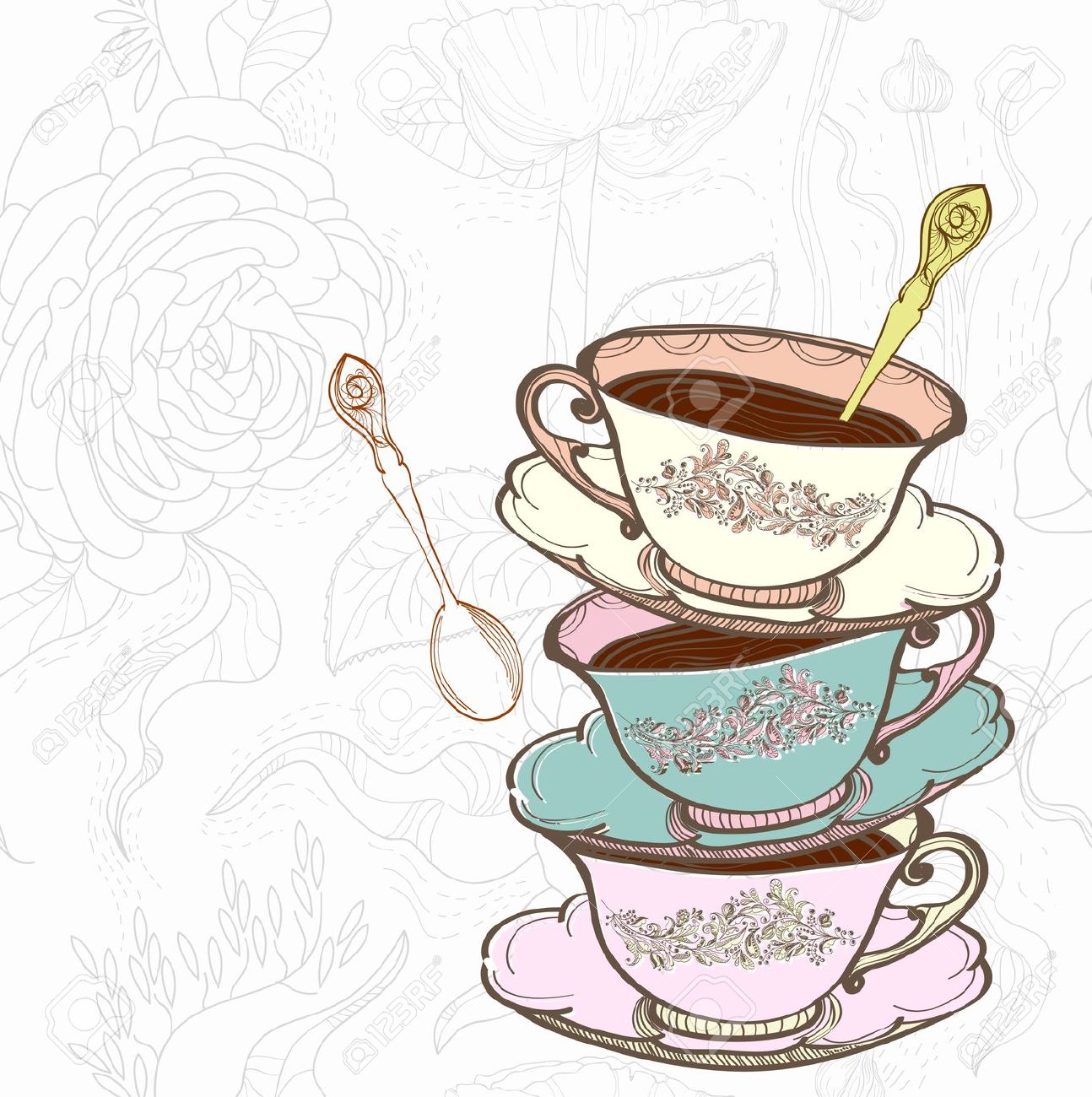 tea party: tea cup background - Tea Party Images Clip Art
