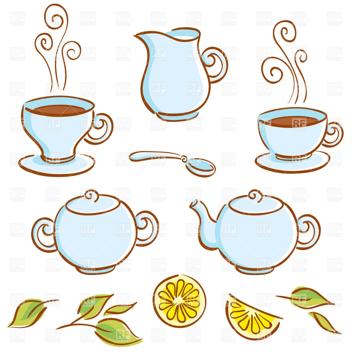Background with cartoon tea-s - Tea Set Clipart