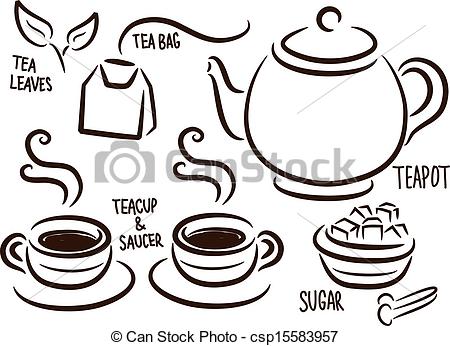 Cartoon tea set - cups, pots,