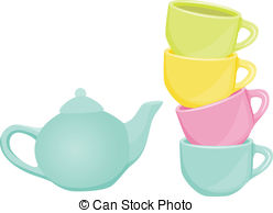 . ClipartLook.com Tea set - cups and teapot - Scalable vectorial image.