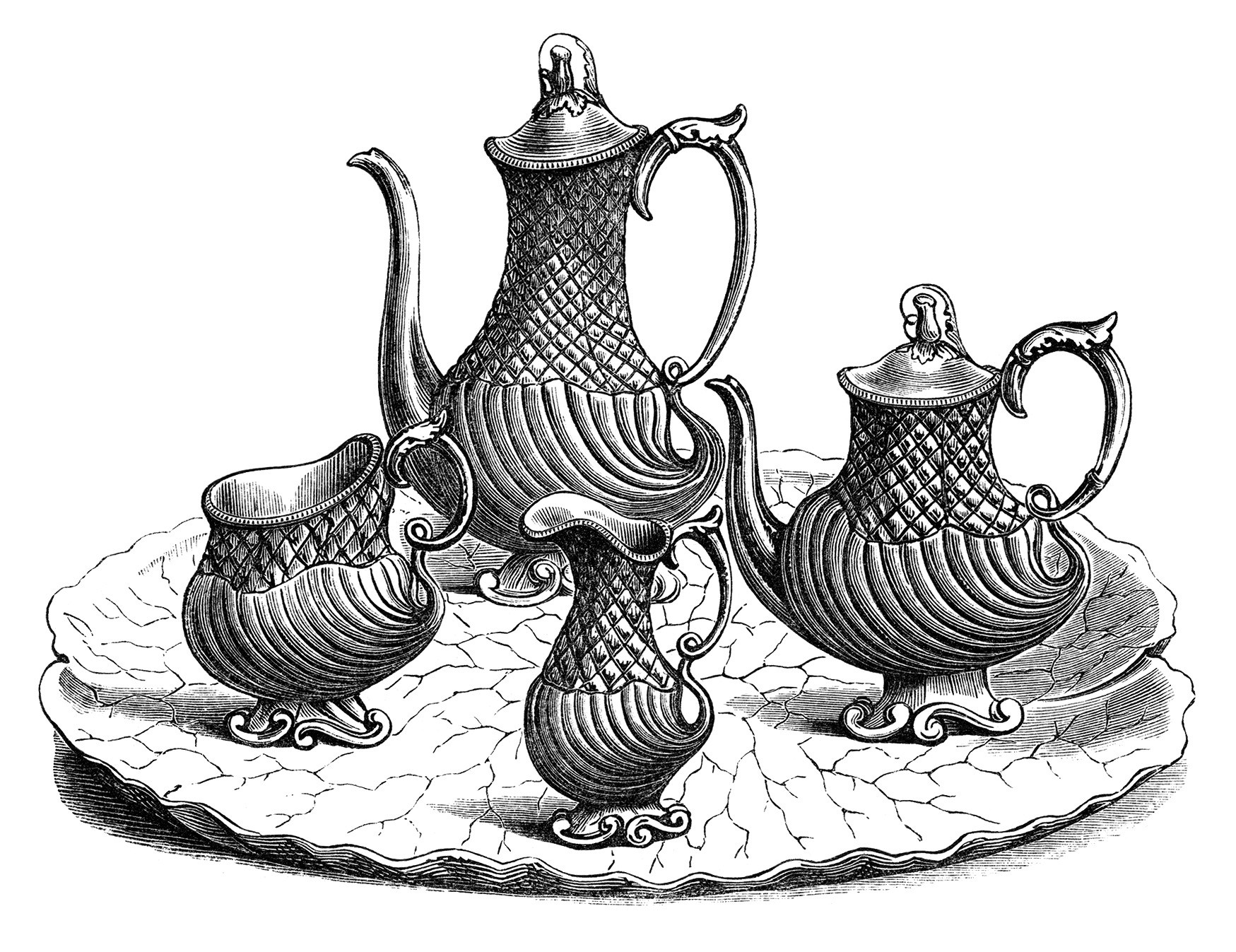 victorian tea set, vintage ki - Tea Set Clipart