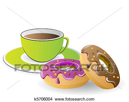 Clipart - tea time with coffee and donuts . Fotosearch - Search Clip Art,  Illustration