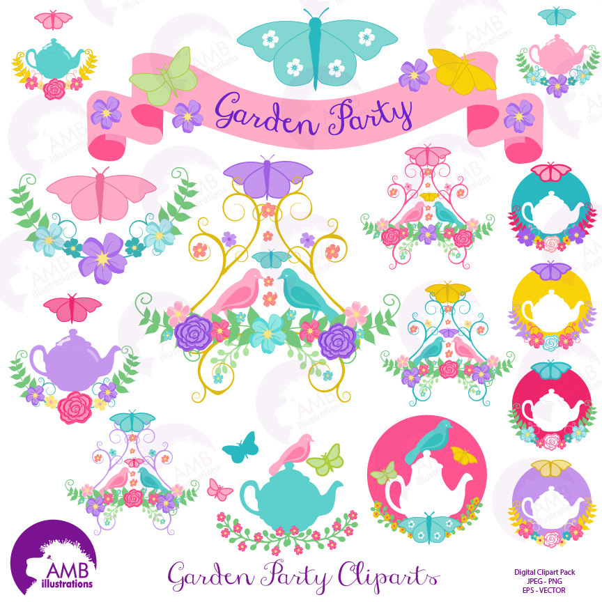 Tea time clipart, Garden clipart, Tea cup, Banner, embellishments, Garden  Party