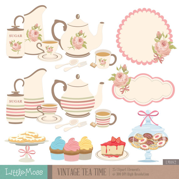 Vintage Tea Time Digital Clipart, Tea Party Clipart, Rose Clipart, Teapot  Clipart, Tea Set, Cupcake, Cookies Jar from LittleMoss on Etsy Studio