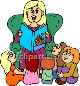 teacher reading to% . - Teacher And Students Clipart