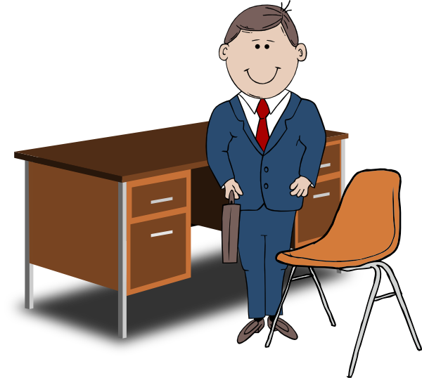 Teacher Manager Between Chair And Desk Clip Art At Clker Com