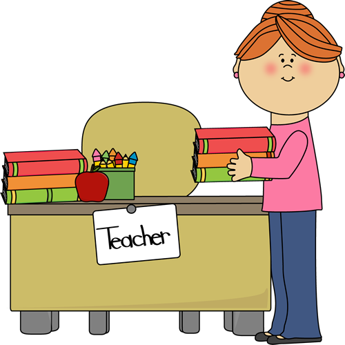 Teacher Putting Books on Desk