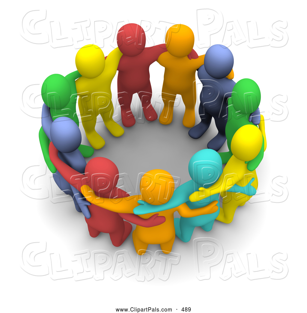 Pal Clipart of a 3d Colorful Team of People Huddled