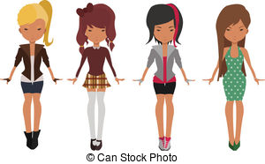 ... teenage girls - Set of lovely cartoon teenage girls
