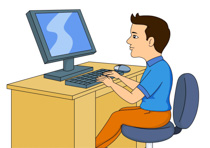 Teenage Male Student In Compu - Clipart Of Computer