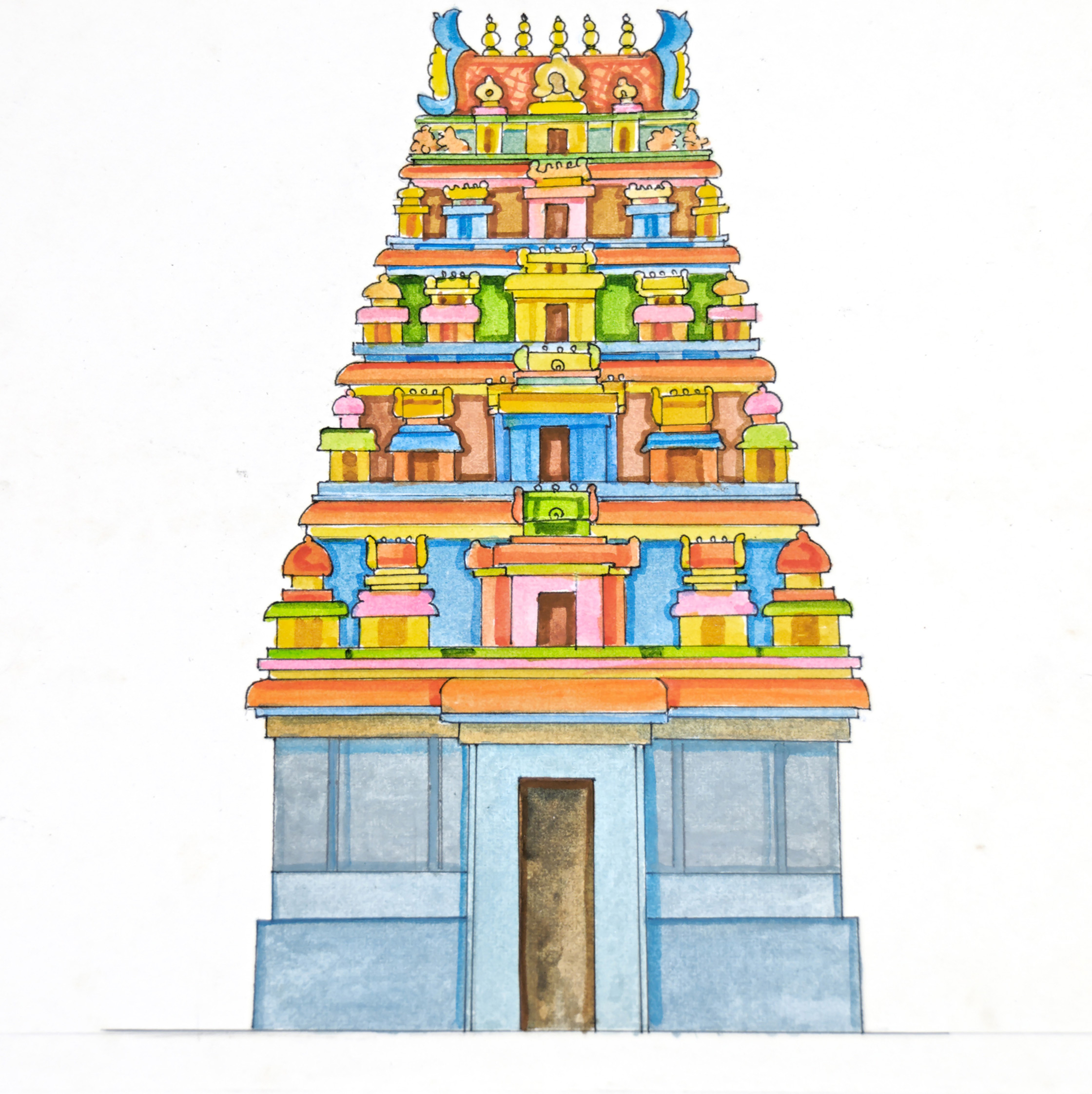 Индуистский храм в Индии рисунок