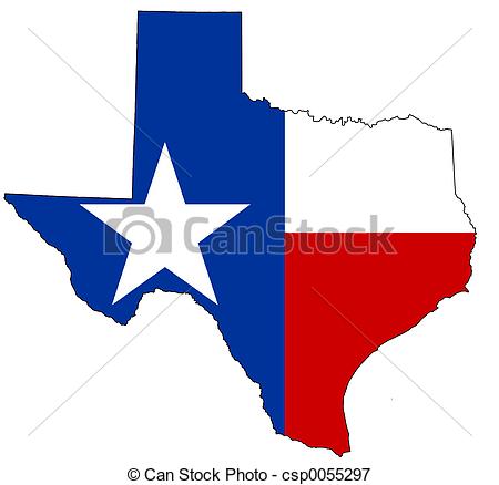 ... Texas - Texan map, filled with its flag as background.