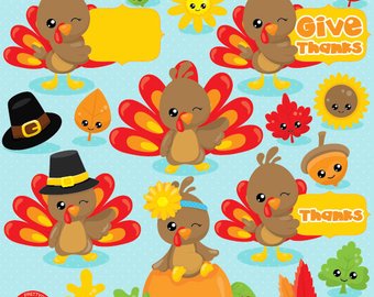 Thanksgiving clipart commercial use, turkey clipart, kawaii clipart, Fall  vector graphics, Thanksgiving digital image - CL1035