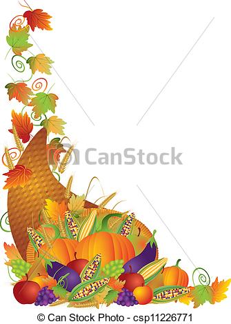 Thanksgiving Cornucopia Vines Border Illustration - csp11226771