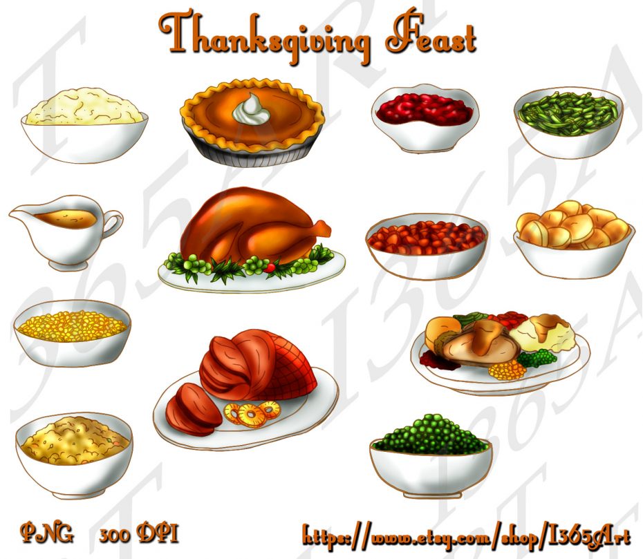 Thanksgiving Dinner Feast Clip Art Set, Digital Graphics for Holidays