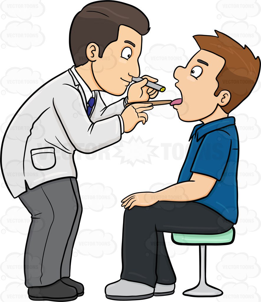 A doctor checking the throat of a male patient