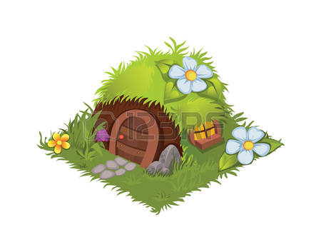 Isometric Cartoon Fantasy Hobbit Village House Decorated with Flowers -  Elements for Tileset Map, Landscape