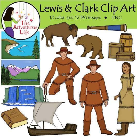 The Lewis and Clark clip art set includes 12 color and BW of the explorers,
